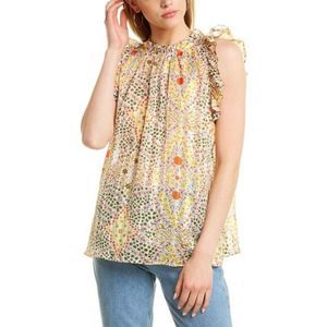 ba&sh Yellow Floral Print Haby Blouse V Back Ruffle
